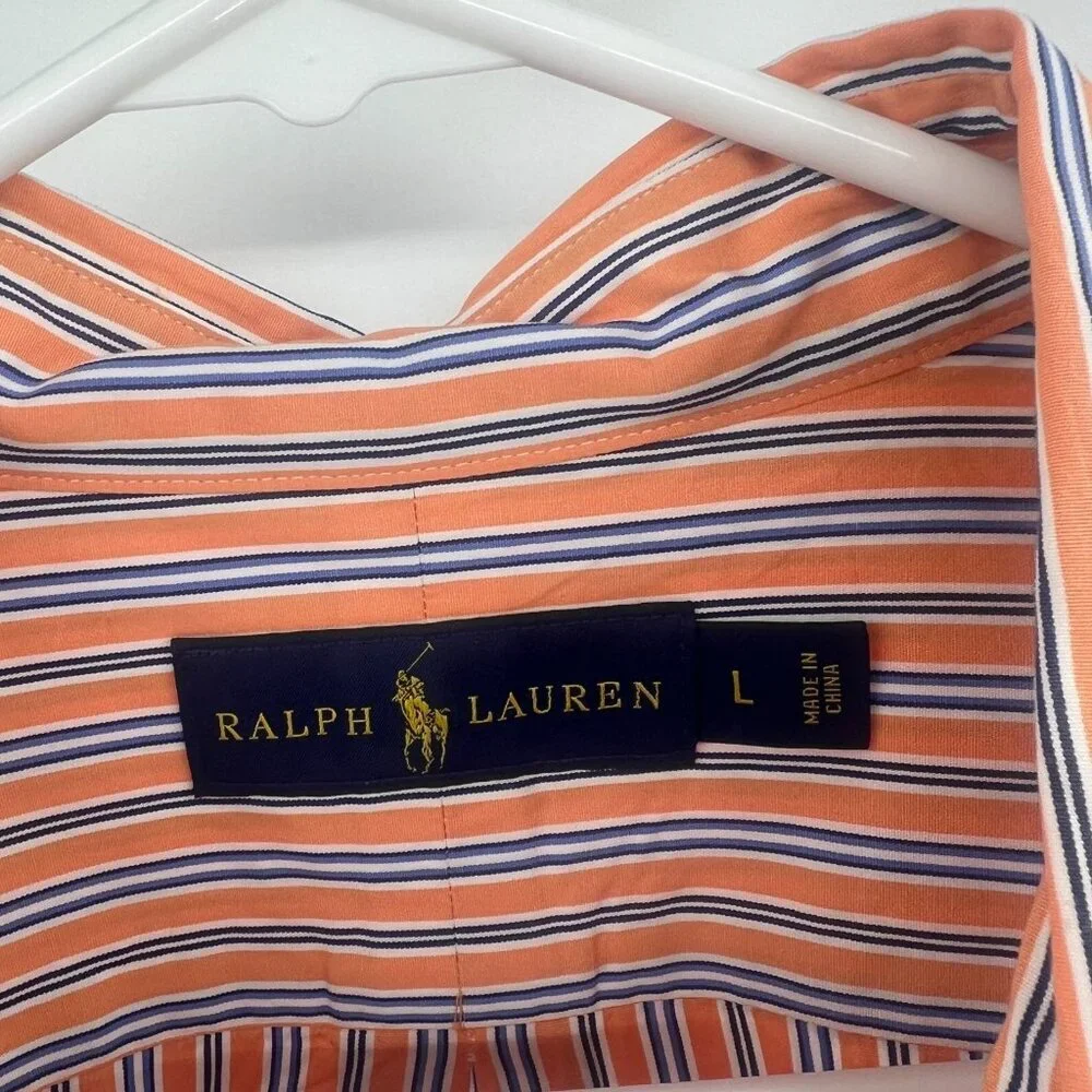 Ralph Lauren Orange Blue Striped Button Down Shirt Men's Large Cotton - Picture 2 of 4